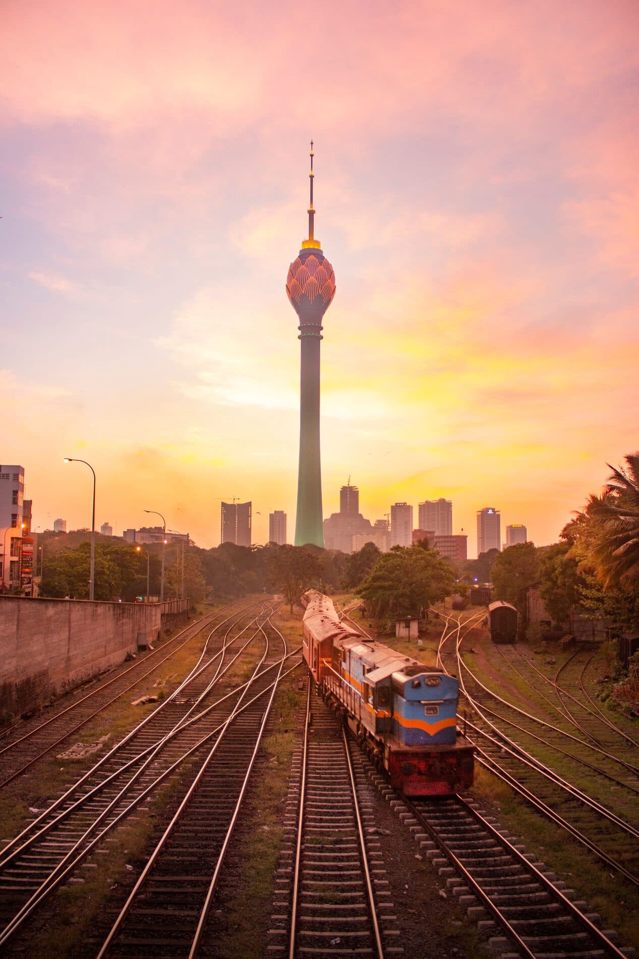 Lotus Tower and Colombo skyline at sunset