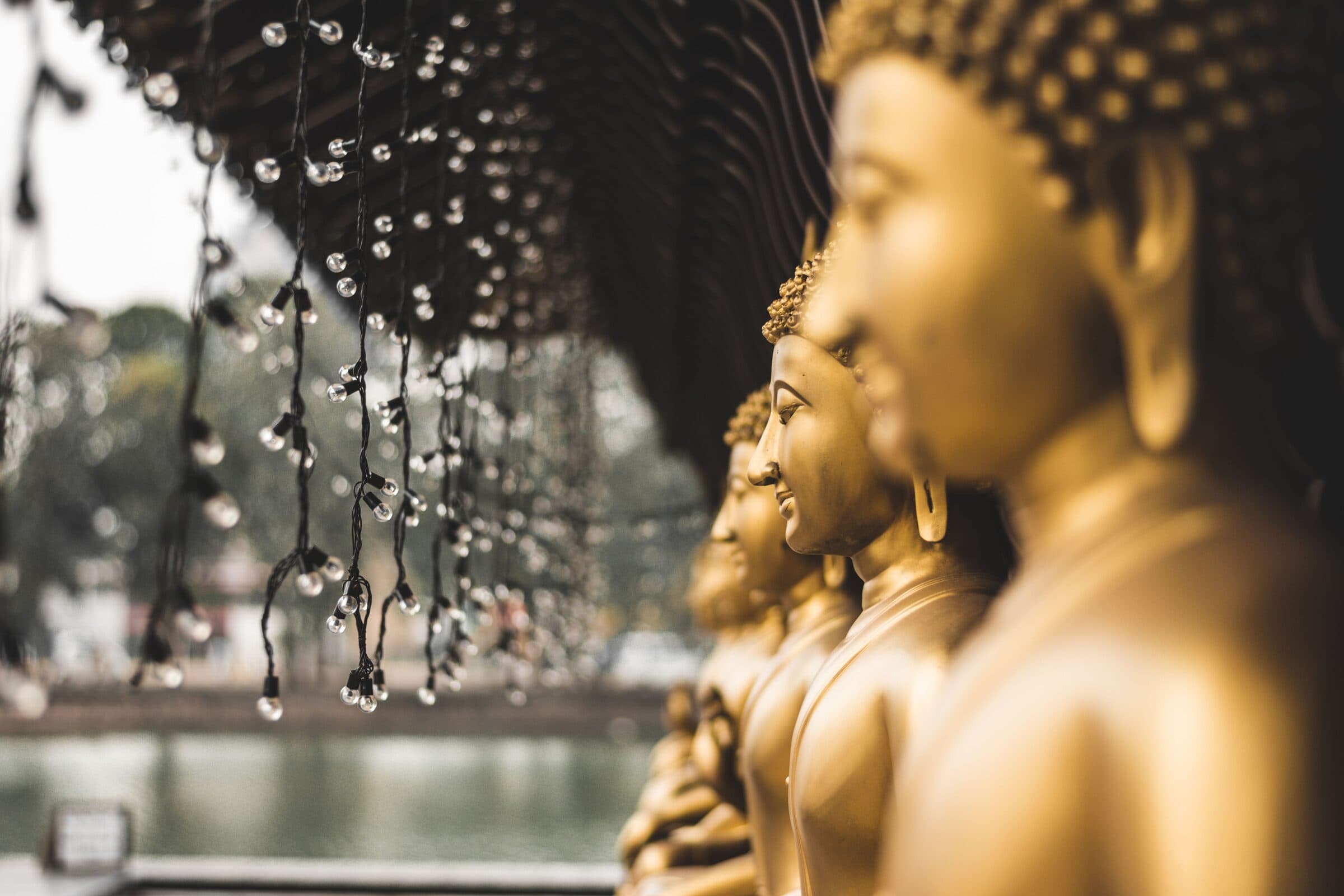 Golden Buddha statues at a Sri Lankan temple